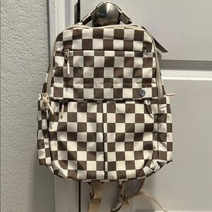 Checkered Brown and White Backpack